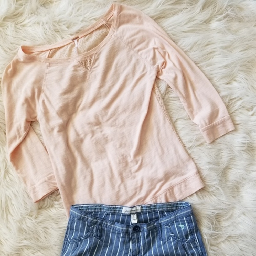 Peach cotton 3/4 length lace back shirt‎